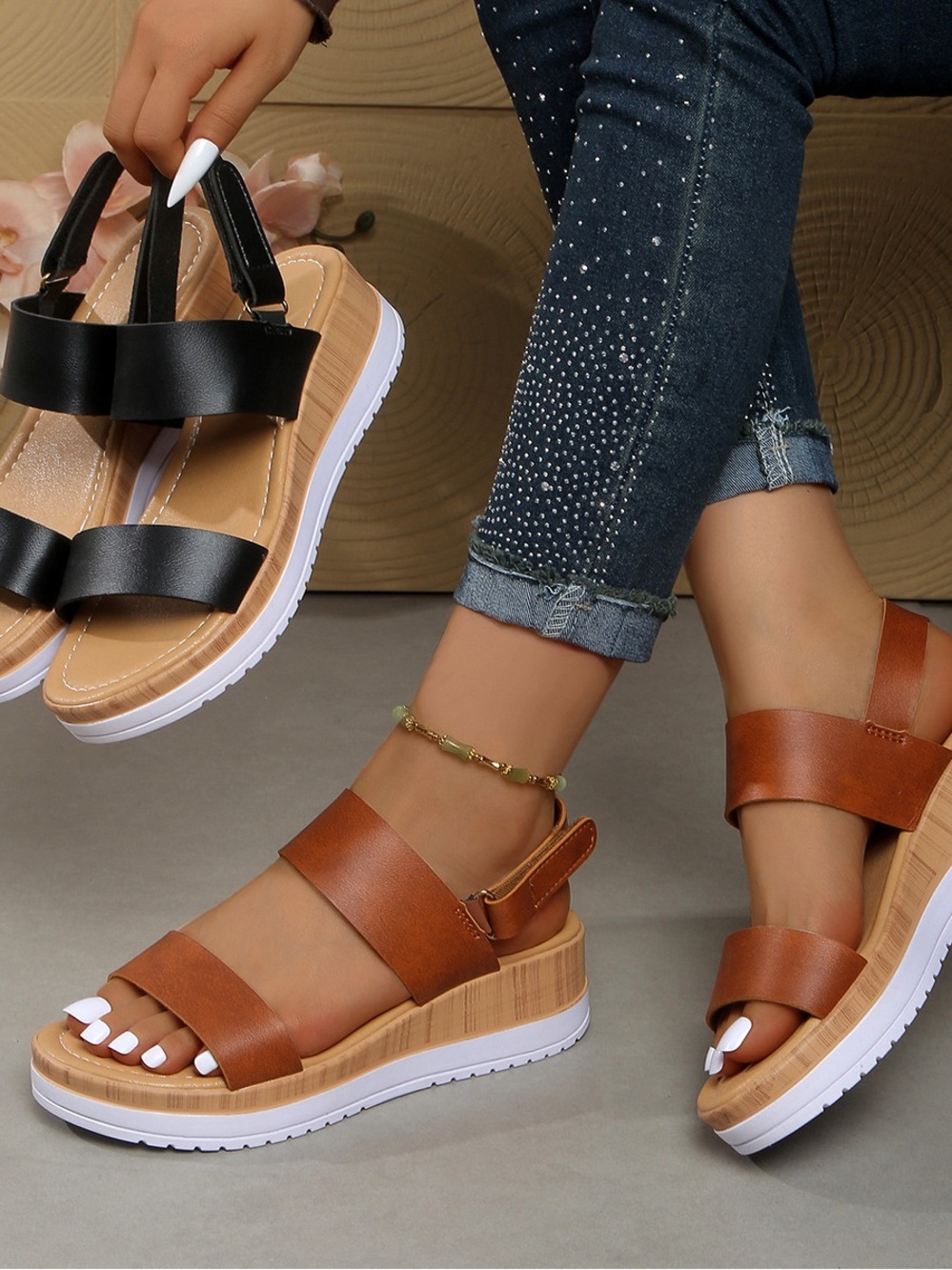 🧡 Cognac Platform Wedge Espadrille Slingback Sandals 🧡